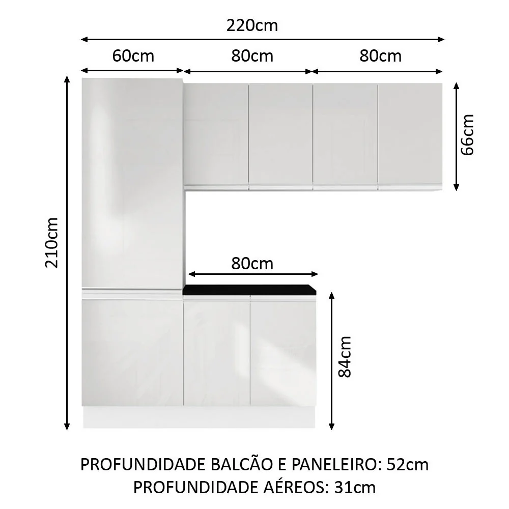 Kit Área De Serviço Madesa Acordes 100% MDF com Armário, Balcão e Torre Portas Branco Brilho - Image 2