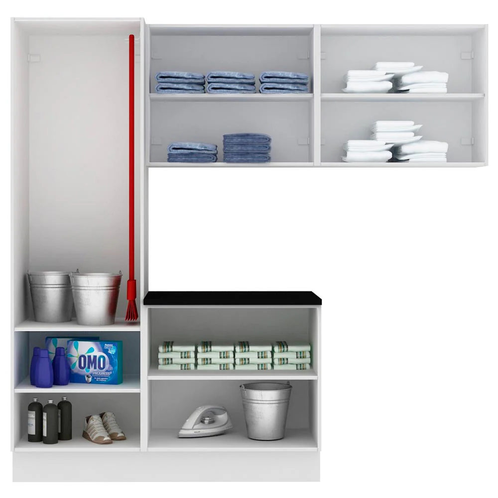 Kit Área De Serviço Madesa Acordes 100% MDF com Armário, Balcão e Torre Portas Branco Brilho - Image 3
