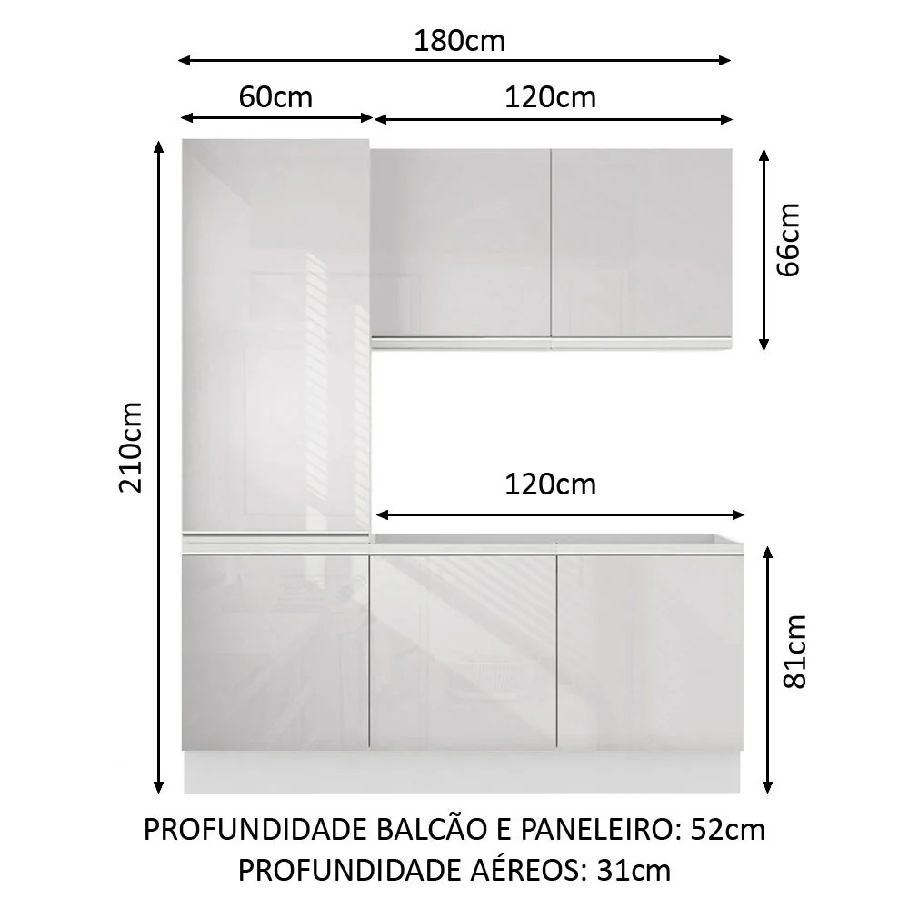 Kit Área De Serviço Madesa Acordes 100% MDF com Armário e Balcão Portas Branco Brilho - Image 2