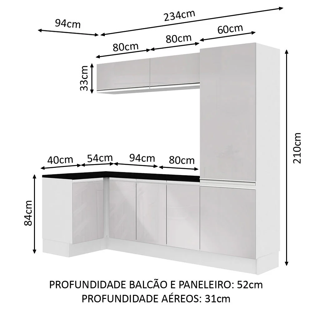 Kit Área De Serviço Madesa Acordes 100% MDF com Armário e Balcão de Canto Portas Branco Brilho - Image 2