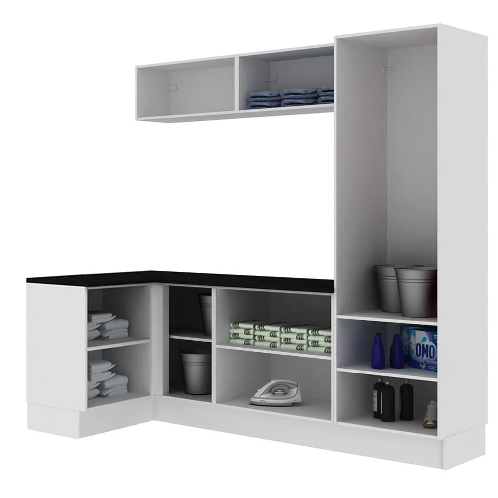 Kit Área De Serviço Madesa Acordes 100% MDF com Armário e Balcão de Canto Portas Branco Brilho - Image 3