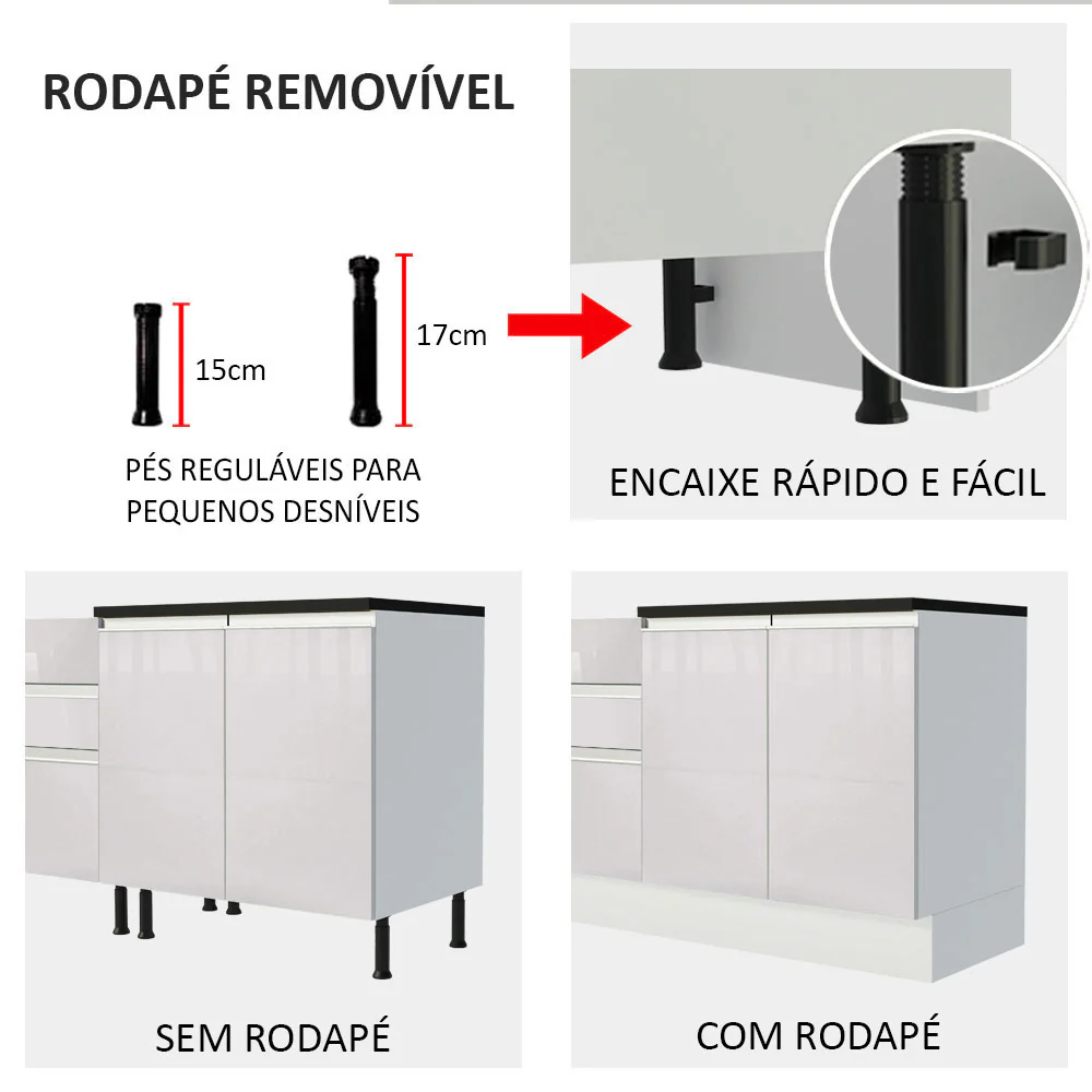 Kit Área De Serviço Madesa Acordes 100% MDF com Armário e Balcão de Canto Portas Branco Brilho - Image 6