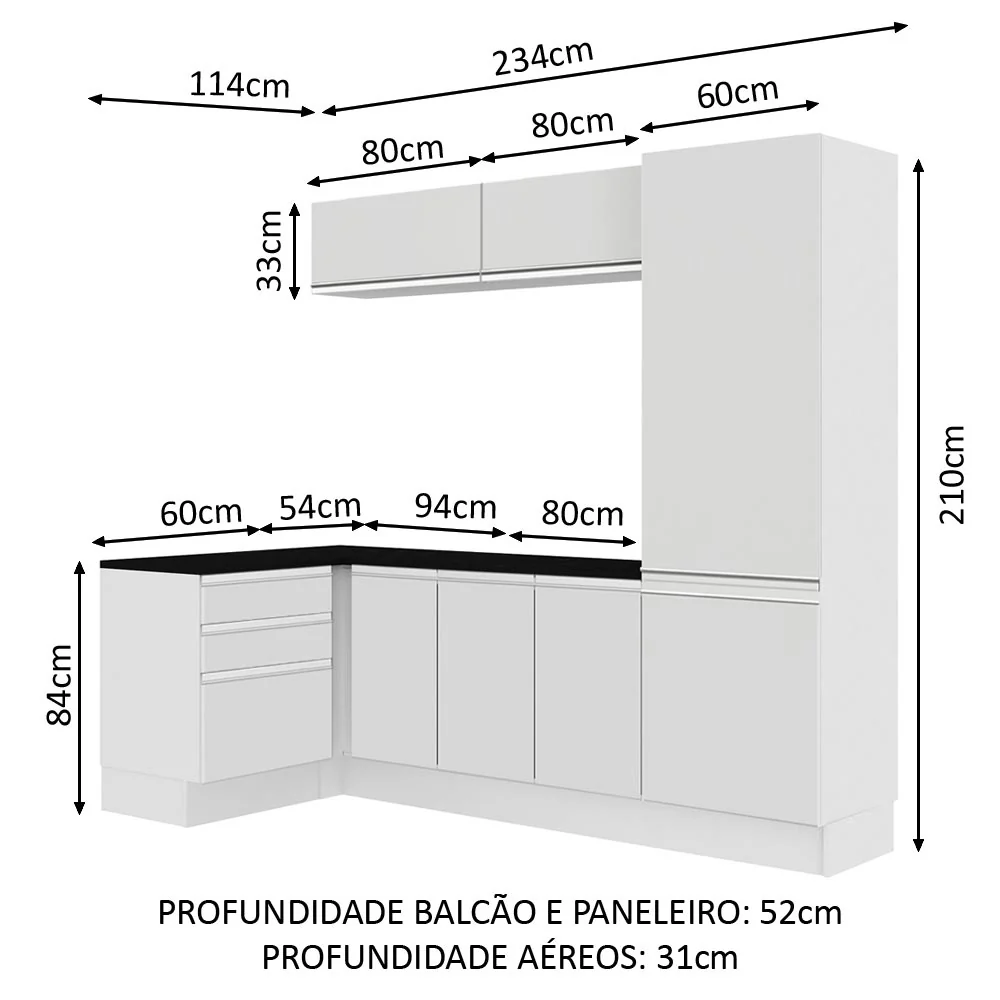 Kit Área De Serviço Madesa Acordes 100% MDF com Armário, Gaveteiro e Balcão de Canto Portas Branco Brilho - Image 2