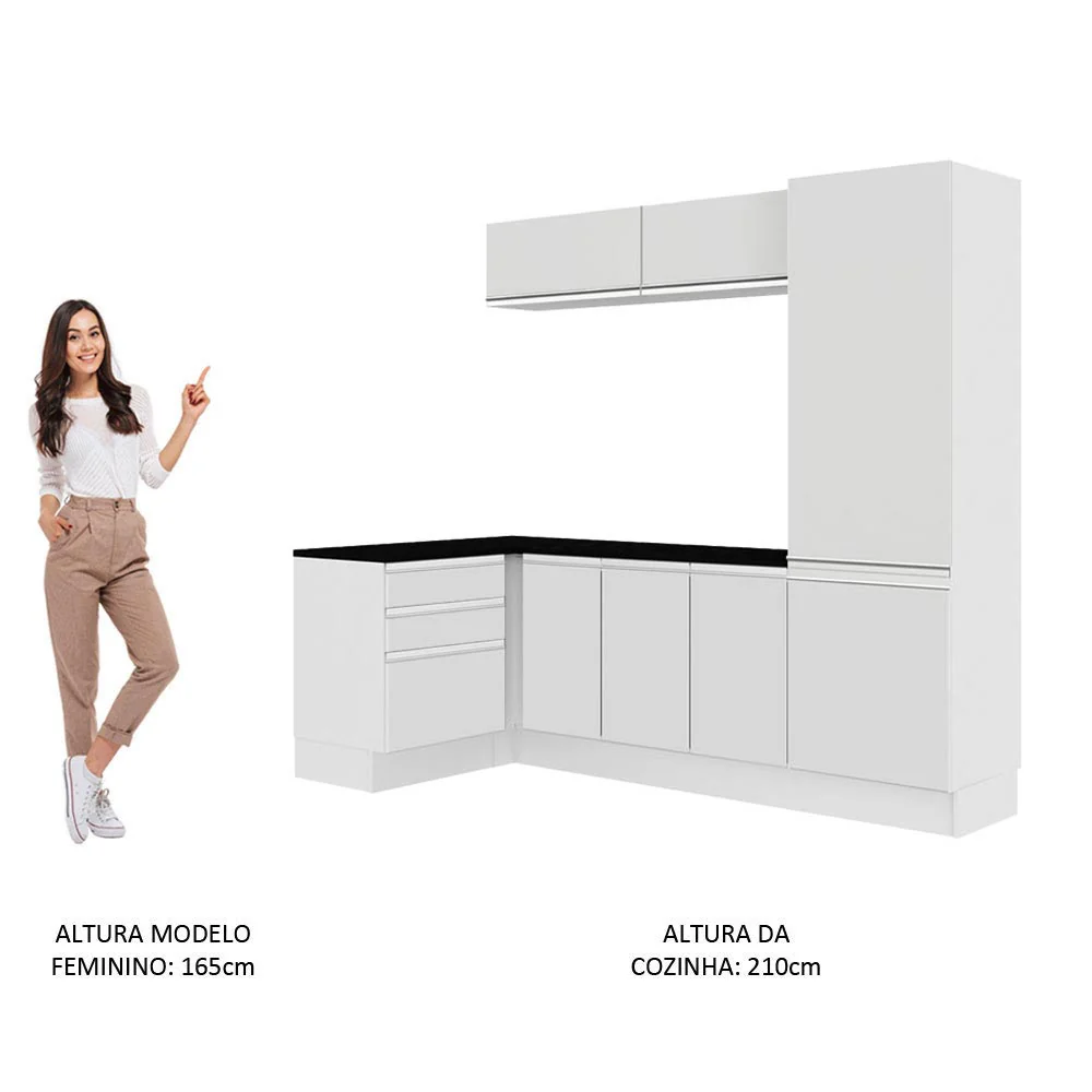 Kit Área De Serviço Madesa Acordes 100% MDF com Armário, Gaveteiro e Balcão de Canto Portas Branco Brilho - Image 4