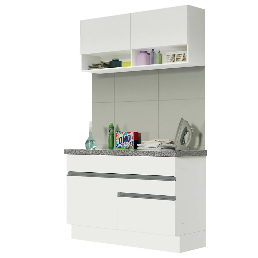 Kit Área De Serviço 120cm com Armário e Balcão Branco Madesa 01 - Image 2