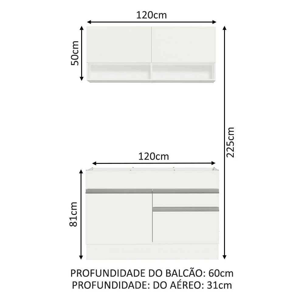 Kit Área De Serviço 120cm com Armário e Balcão Branco Madesa 01 - Image 3