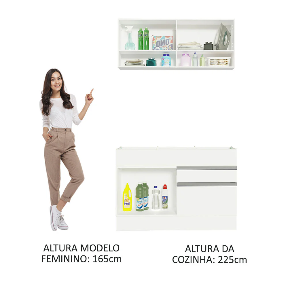 Kit Área De Serviço 120cm com Armário e Balcão Branco Madesa 01 - Image 4