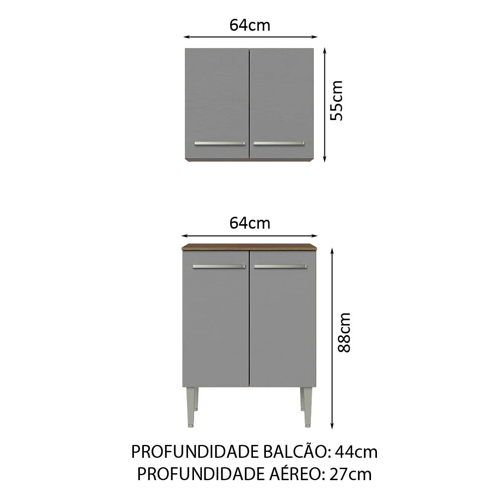 Kit com Armário Aéreo e Balcão 64cm Rustic/Cinza Emilly Madesa - Image 2