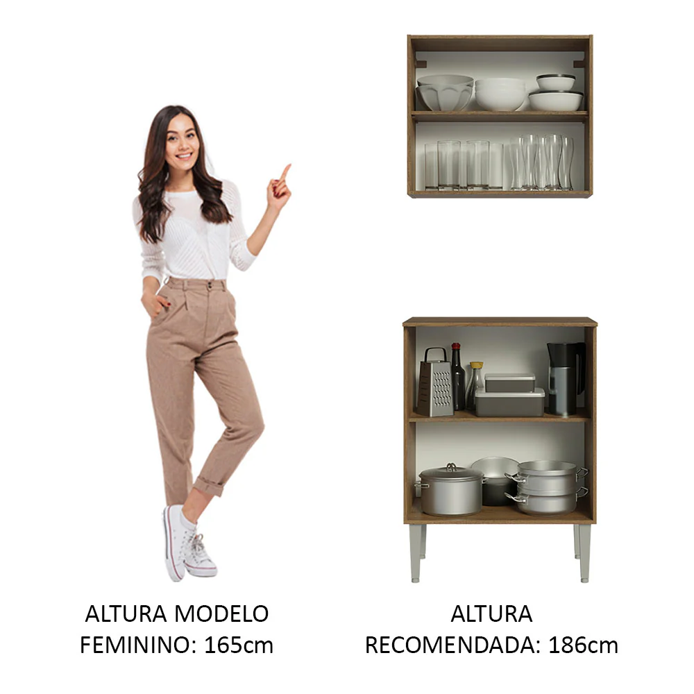 Kit com Armário Aéreo e Balcão 64cm Rustic/Cinza Emilly Madesa - Image 5