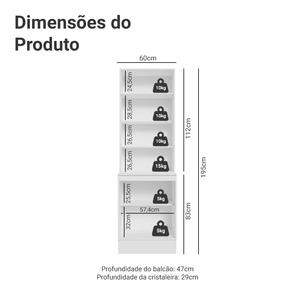 Kit Balcão + Cristaleira 60 cm Branco Smart 100% MDF Madesa - Image 2