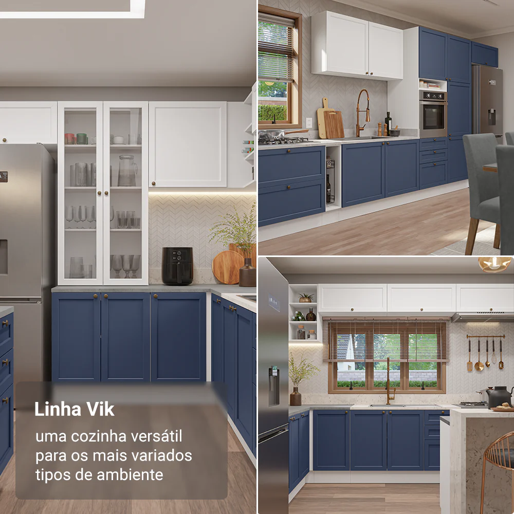 Kit Balcão + Cristaleira 70 cm Branco/Azul/Branco Vik Madesa 01 - Image 5