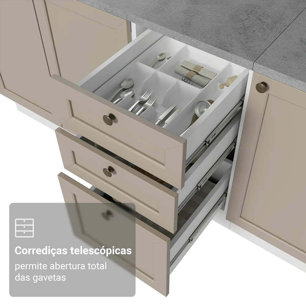 Kit Balcão + Cristaleira 70 cm Branco/Crema Vik Madesa 02 - Image 7