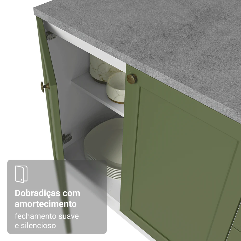 Kit Balcão + Cristaleira 70 cm Branco/Verde/Branco Vik Madesa 01 - Image 7