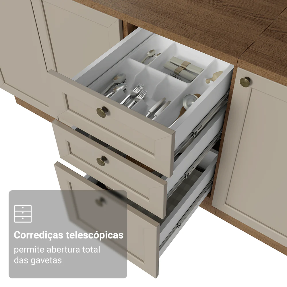 Kit Balcão + Cristaleira 70 cm Rustic/Crema Vik Madesa 02 - Image 7