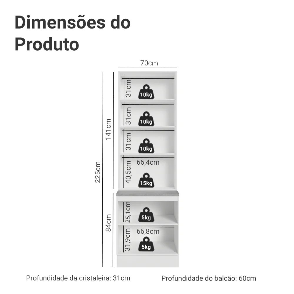 Kit Balcão + Cristaleira 70cm Branco Agata Madesa 02 - Image 3