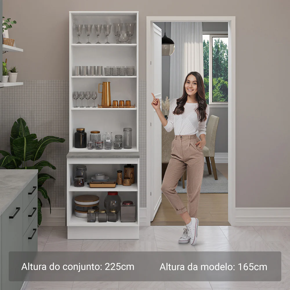 Kit Balcão + Cristaleira 70cm Branco/Cinza Agata Madesa 01 - Image 4