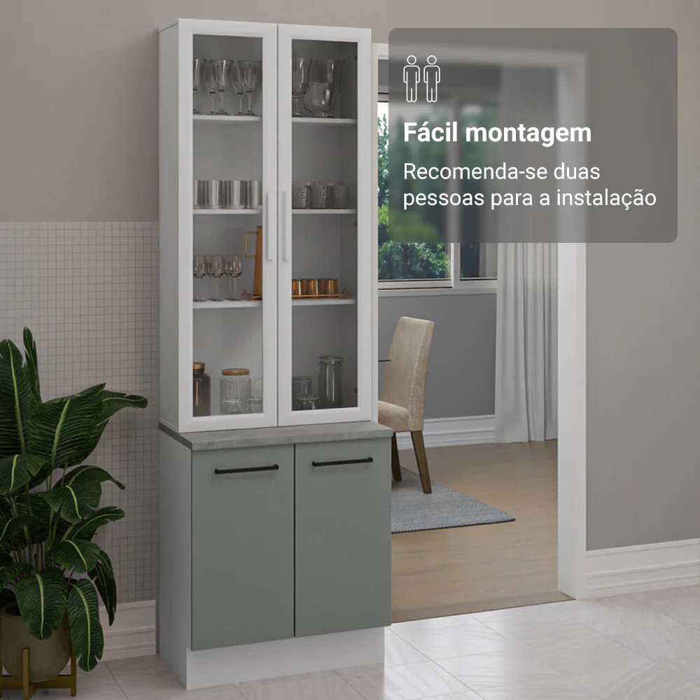 Kit Balcão + Cristaleira 70cm Branco/Cinza Agata Madesa 01 - Image 6