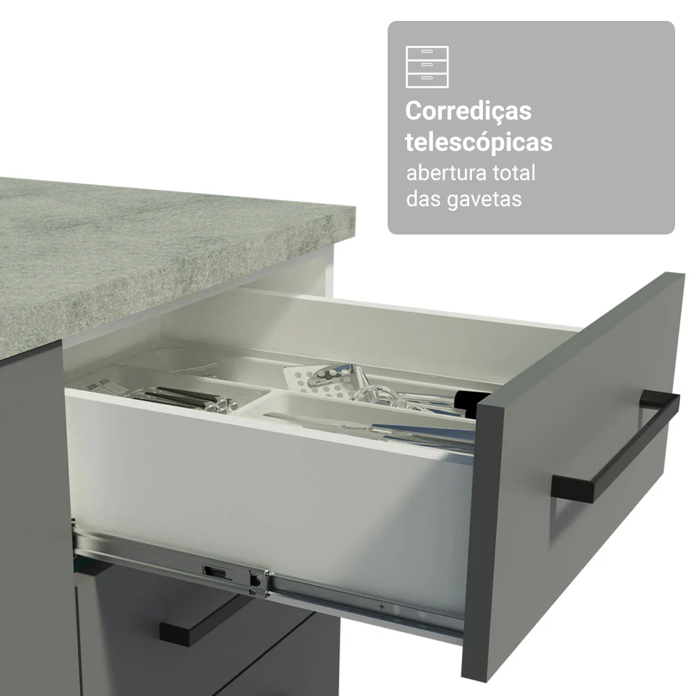 Kit Balcão + Cristaleira 70cm Branco/Cinza Agata Madesa 01 - Image 8