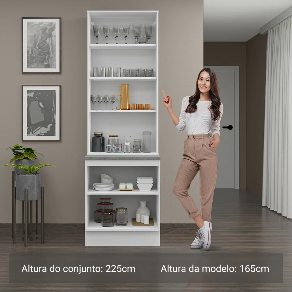 Kit Balcão + Cristaleira 70 x 60 cm Branco/Cinza Lux Madesa 01 - Image 4