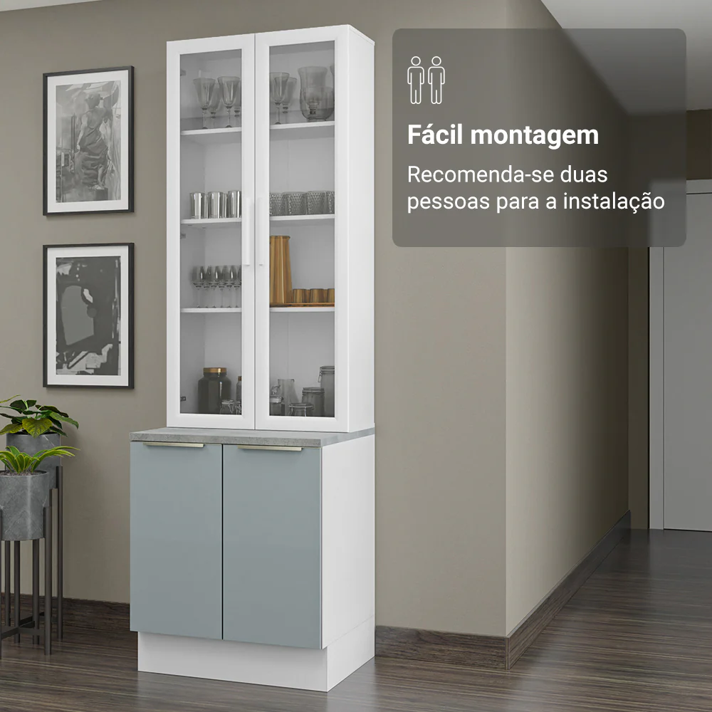 Kit Balcão + Cristaleira 70 x 60 cm Branco/Cinza Lux Madesa 01 - Image 6
