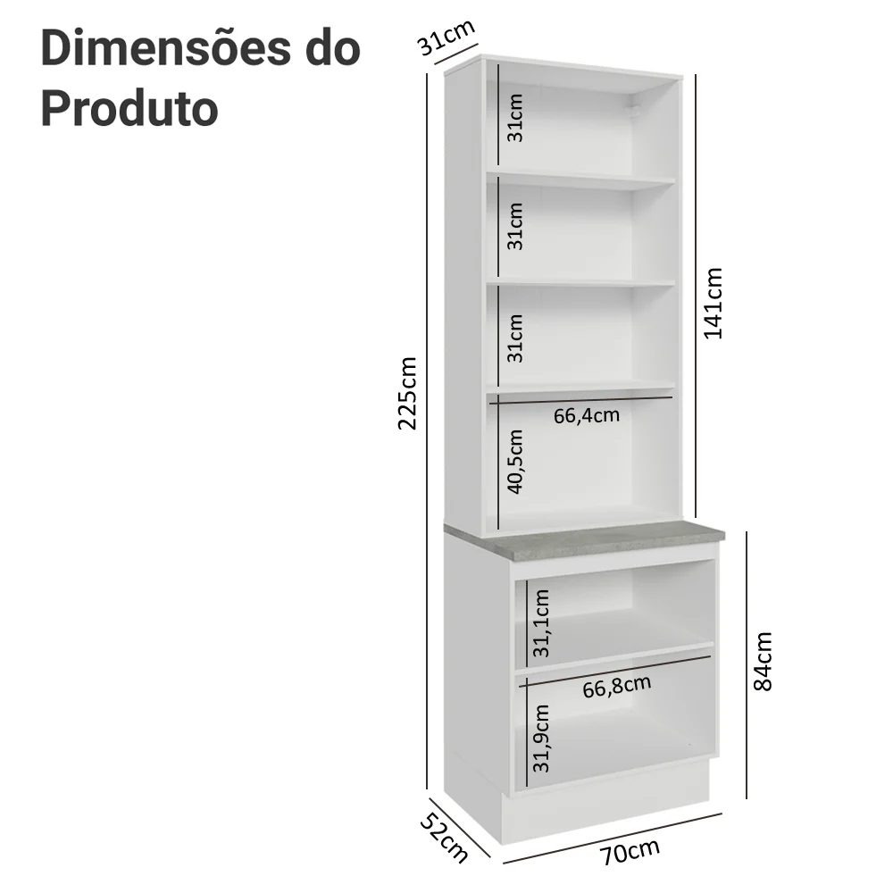 Kit Balcão + Cristaleira 70cm Branco/Crema Agata Madesa 01 - Image 3