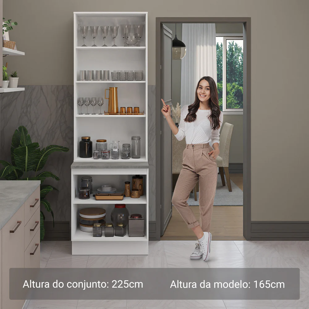 Kit Balcão + Cristaleira 70cm Branco/Crema Agata Madesa 01 - Image 4