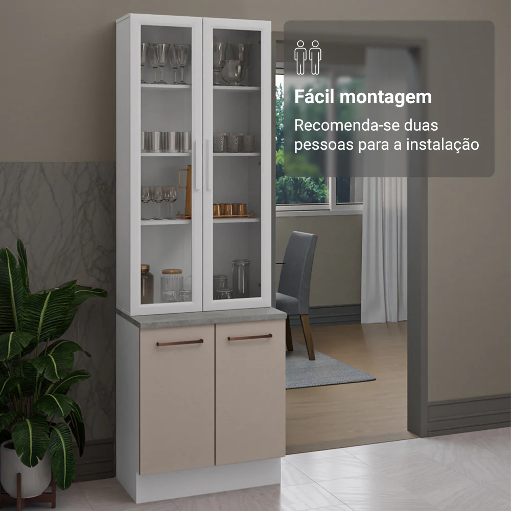 Kit Balcão + Cristaleira 70cm Branco/Crema Agata Madesa 01 - Image 6