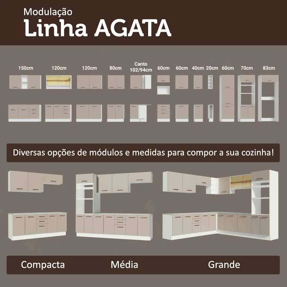 Kit Balcão + Cristaleira 70cm Branco/Crema Agata Madesa 02 - Image 8