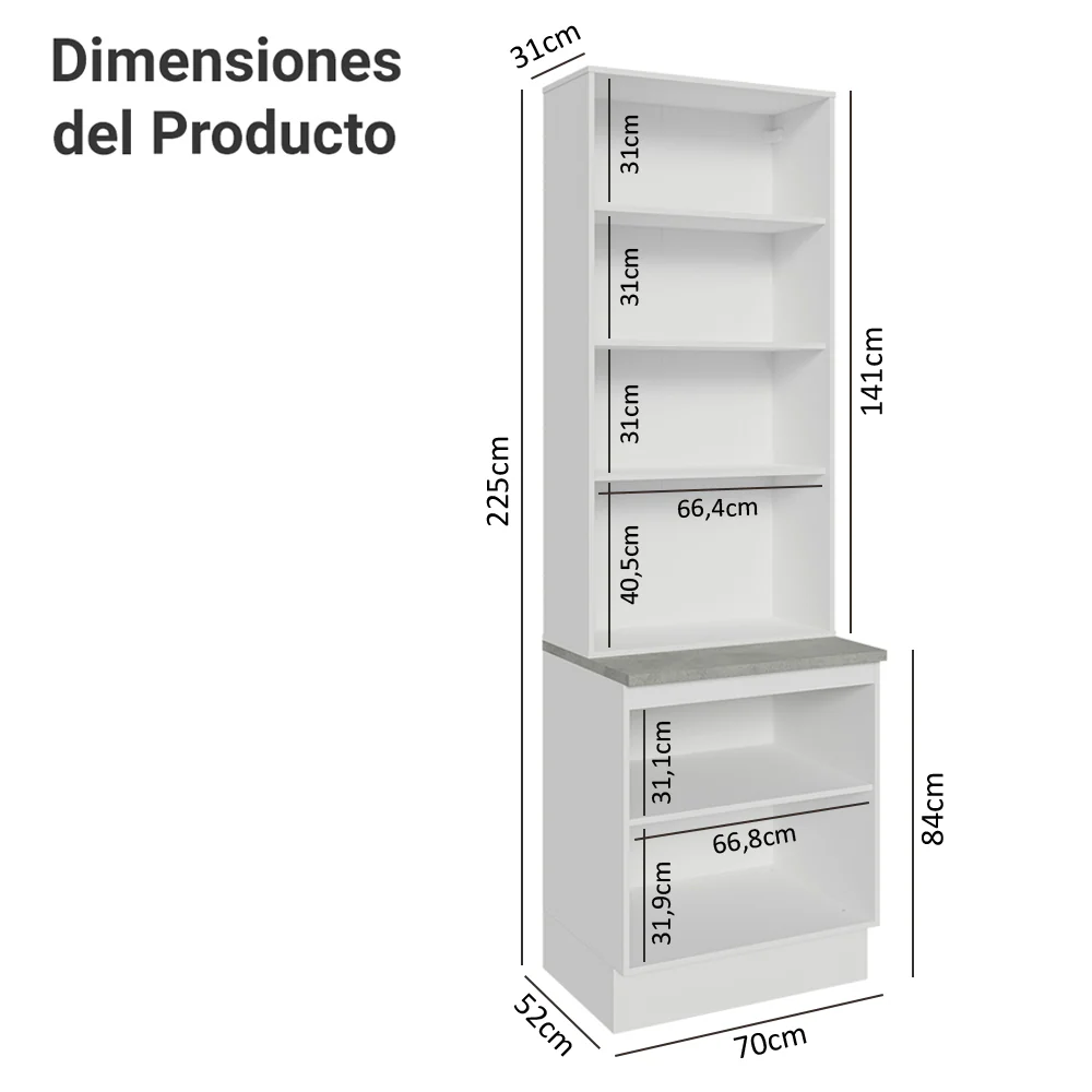 Kit Balcão + Cristaleira 70cm Branco Glamy Madesa 01 - Image 3