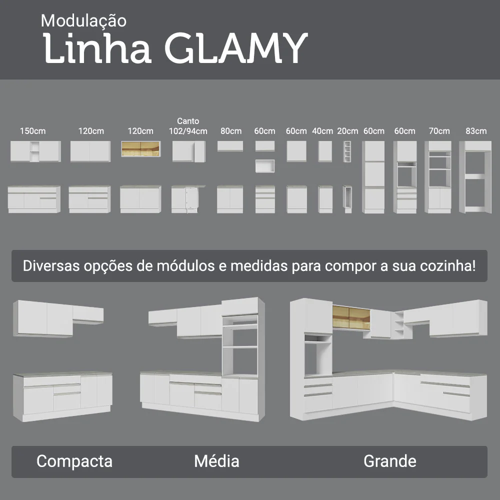 Kit Balcão + Cristaleira 70cm Branco Glamy Madesa 02 - Image 8