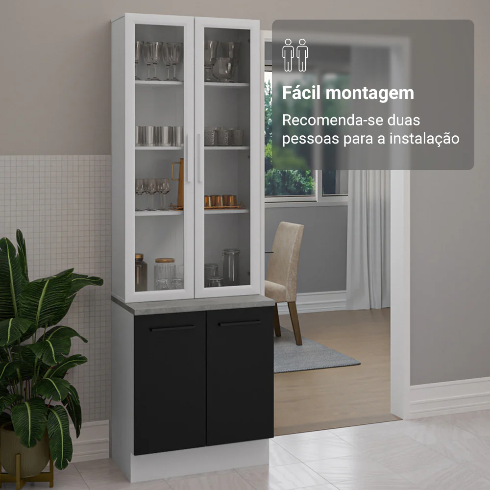Kit Balcão + Cristaleira 70cm Branco/Preto Agata Madesa 01 - Image 6