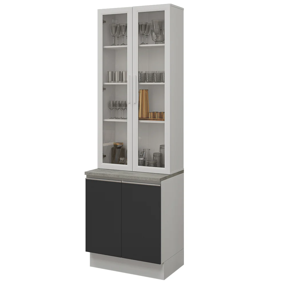 Kit Balcão + Cristaleira 70cm Branco/Preto Glamy Madesa 01 - Image 2
