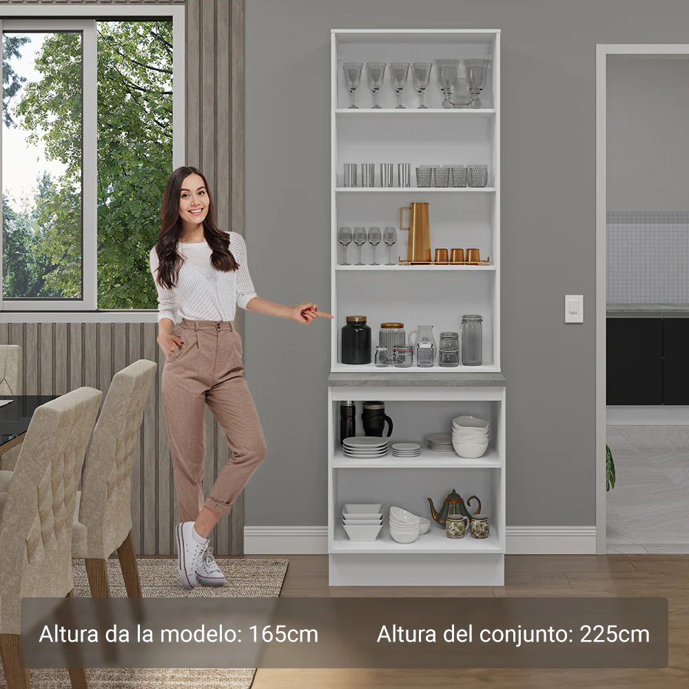 Kit Balcão + Cristaleira 70cm Branco/Preto Glamy Madesa 01 - Image 4