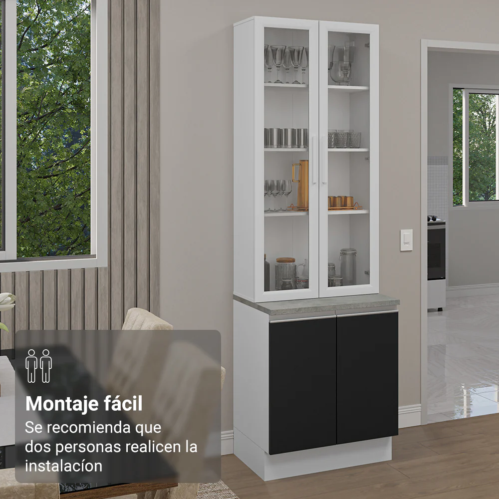 Kit Balcão + Cristaleira 70cm Branco/Preto Glamy Madesa 01 - Image 6