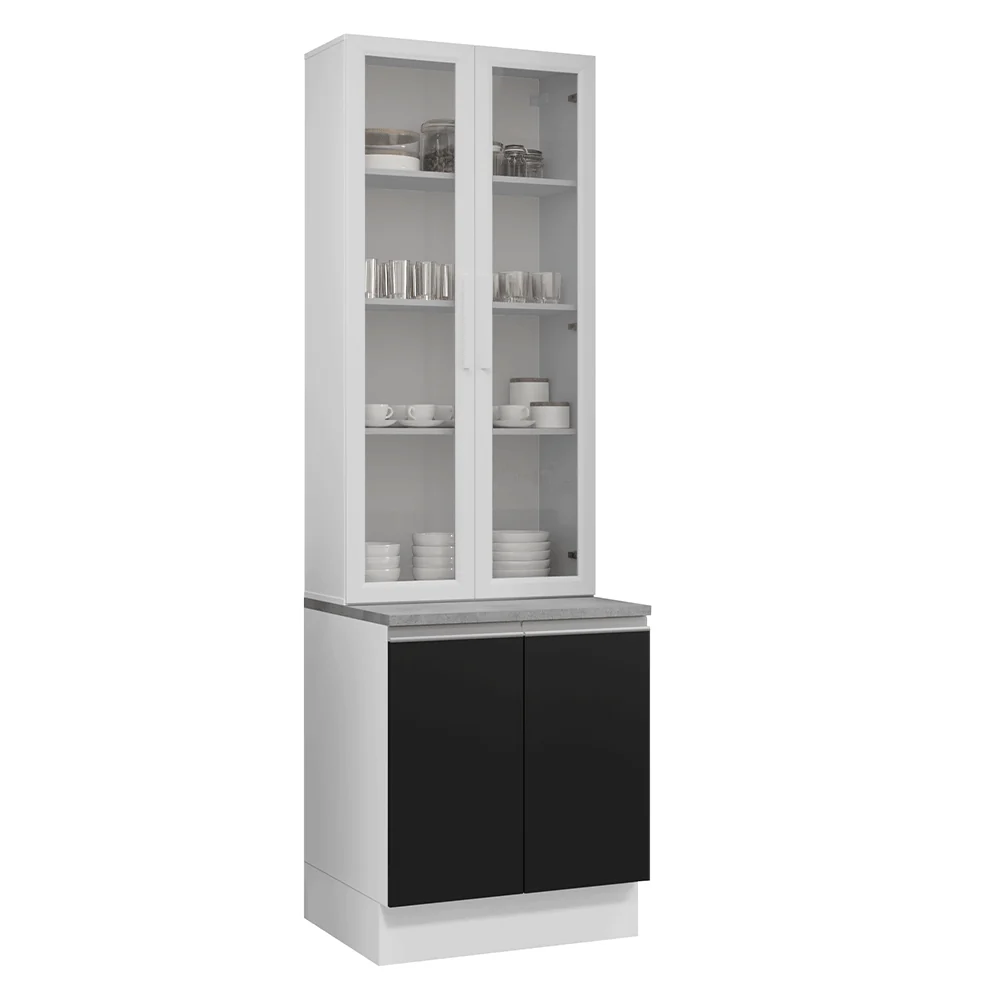 Kit Balcão + Cristaleira 70cm Branco/Preto Glamy Madesa 02 - Image 2