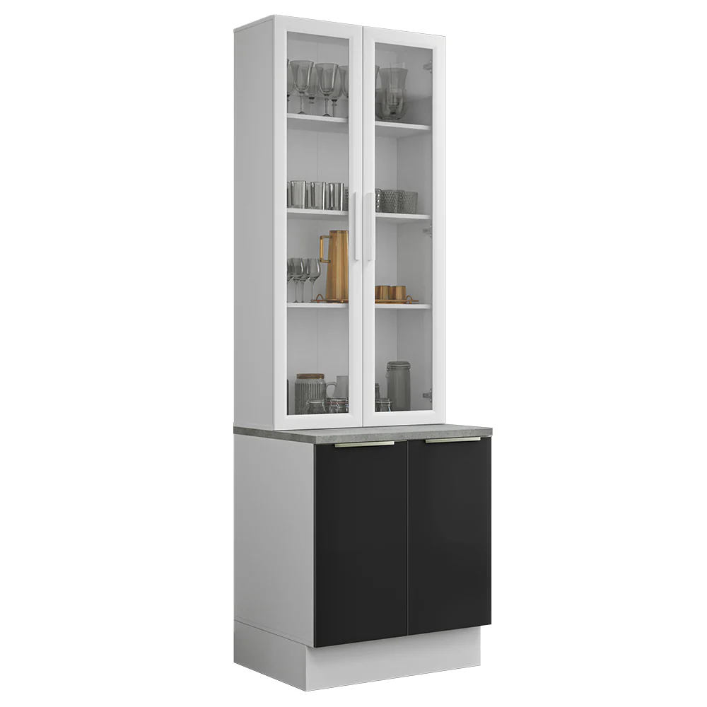 Kit Balcão + Cristaleira 70 x 60 cm Branco/Preto Lux Madesa 01 - Image 2