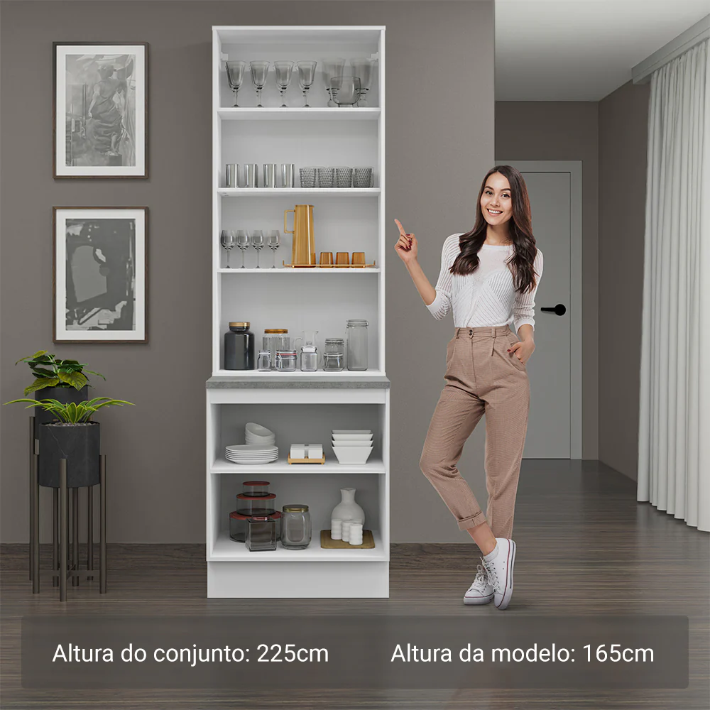Kit Balcão + Cristaleira 70 x 60 cm Branco/Preto Lux Madesa 01 - Image 4