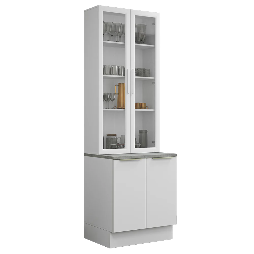 Kit Balcão + Cristaleira 70 x 60 cm Branco Veludo Lux Madesa 01 - Image 2
