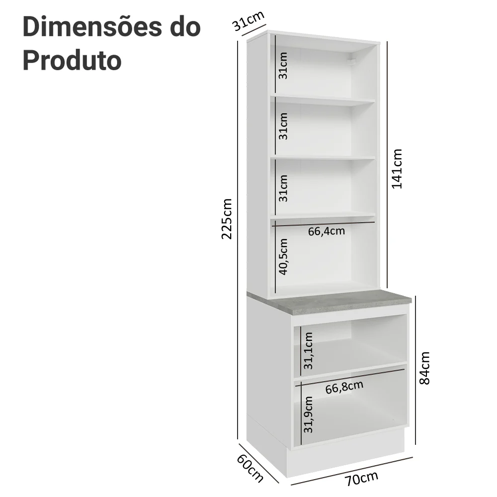 Kit Balcão + Cristaleira 70 x 60 cm Branco Veludo Lux Madesa 01 - Image 3