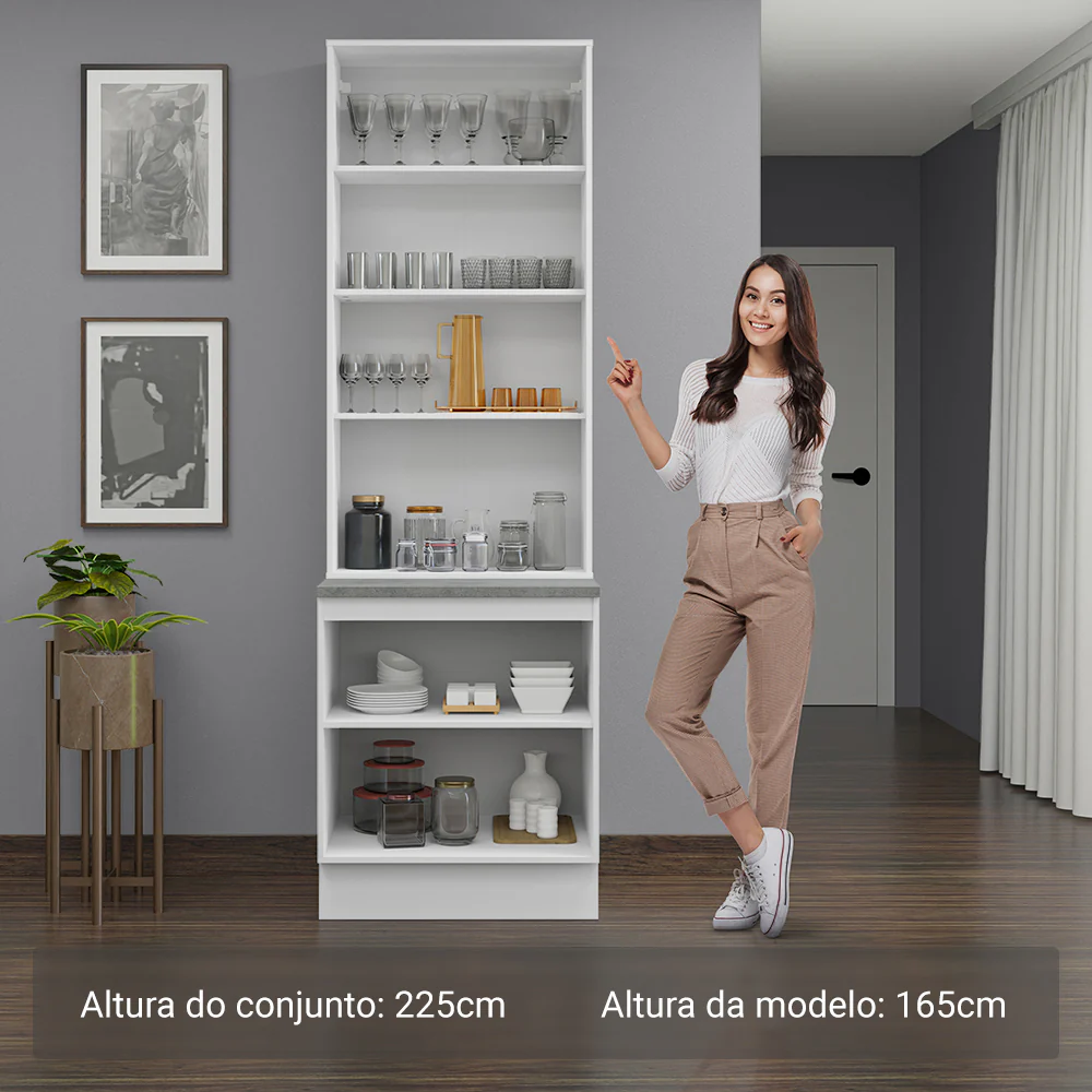 Kit Balcão + Cristaleira 70 x 60 cm Branco Veludo Lux Madesa 01 - Image 4