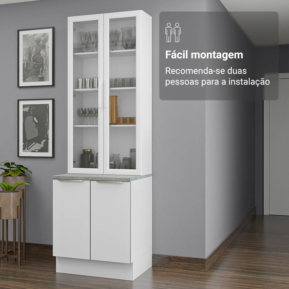 Kit Balcão + Cristaleira 70 x 60 cm Branco Veludo Lux Madesa 01 - Image 6