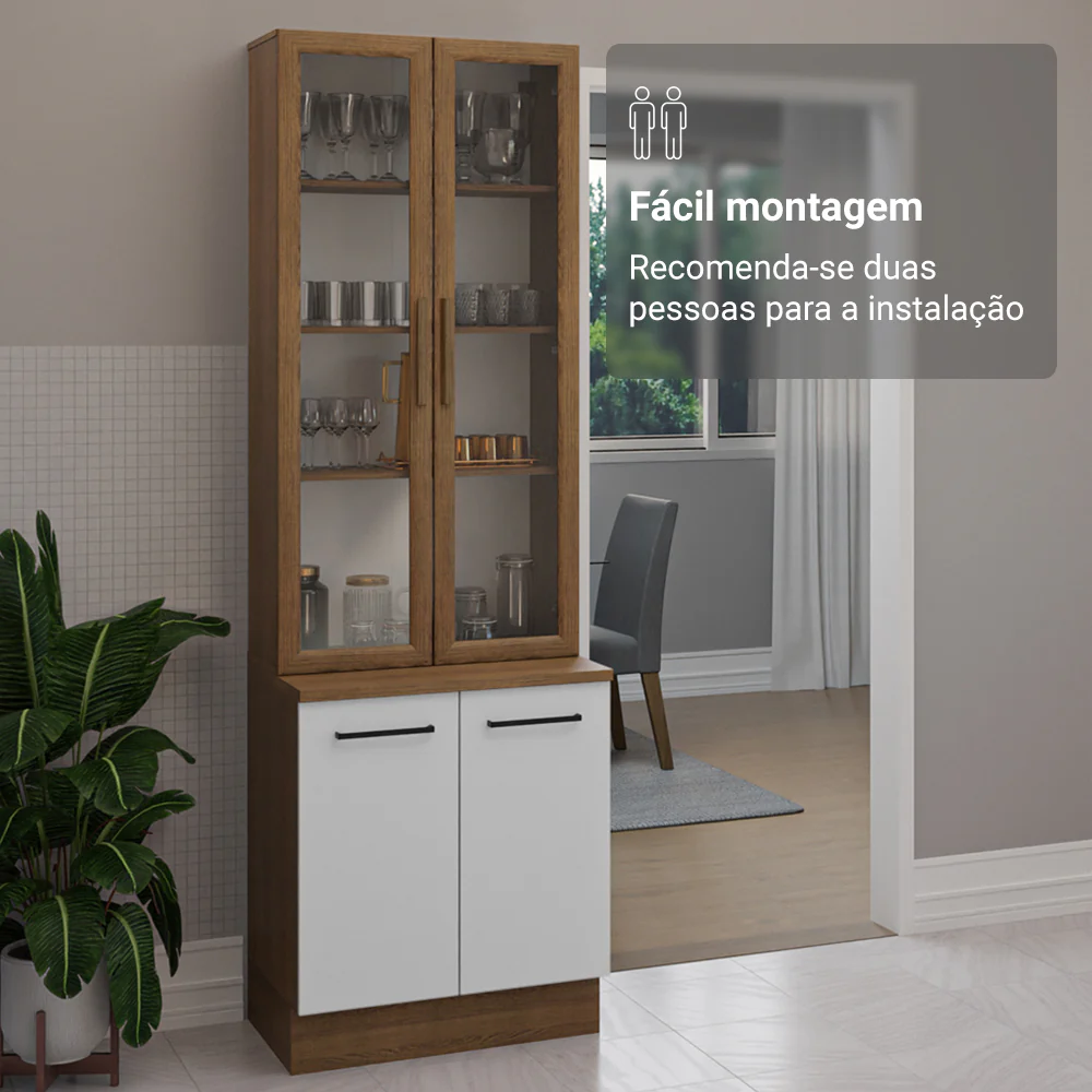 Kit Balcão + Cristaleira 70cm Rustic/Branco Agata Madesa 01 - Image 6