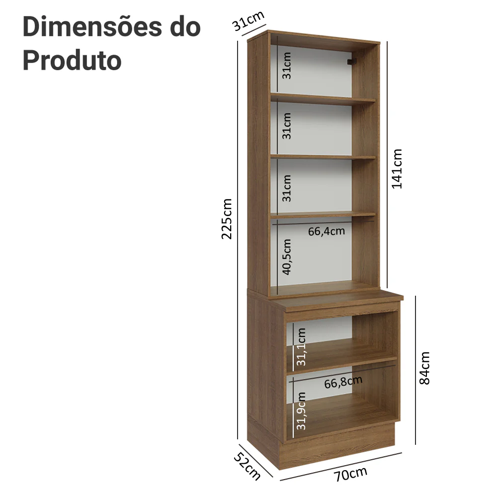 Kit Balcão + Cristaleira 70cm Rustic/Branco Stella Madesa 01 - Image 3