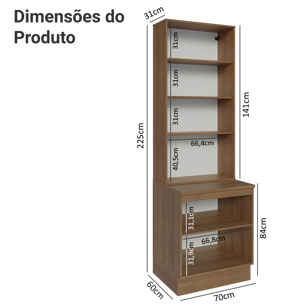 Kit Balcão + Cristaleira 70 x 60 cm Rustic/Branco Veludo Lux Madesa 01 - Image 3