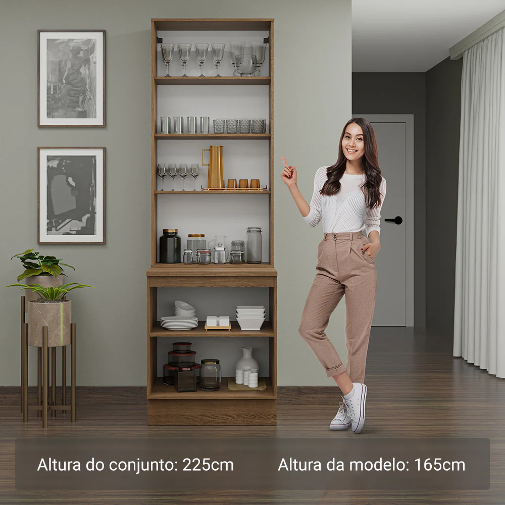 Kit Balcão + Cristaleira 70 x 60 cm Rustic/Branco Veludo Lux Madesa 01 - Image 4