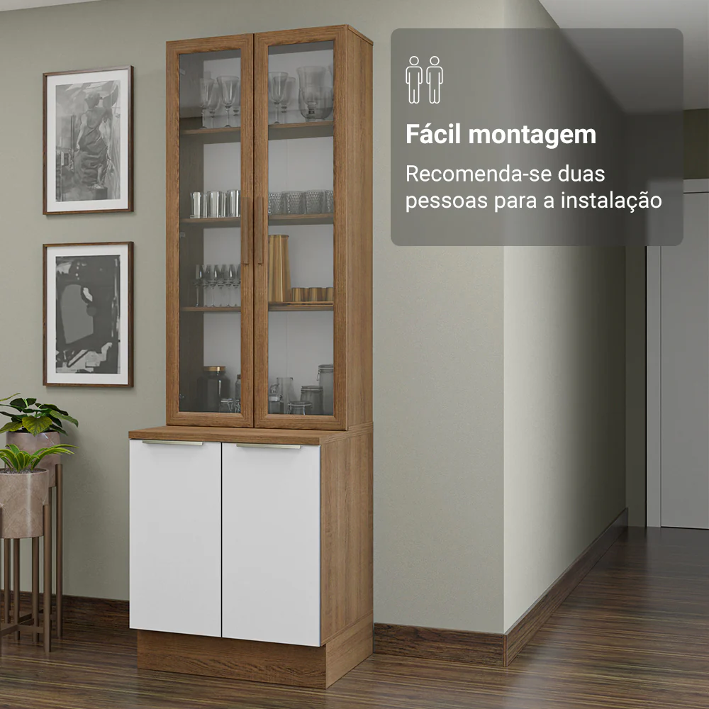 Kit Balcão + Cristaleira 70 x 60 cm Rustic/Branco Veludo Lux Madesa 01 - Image 6