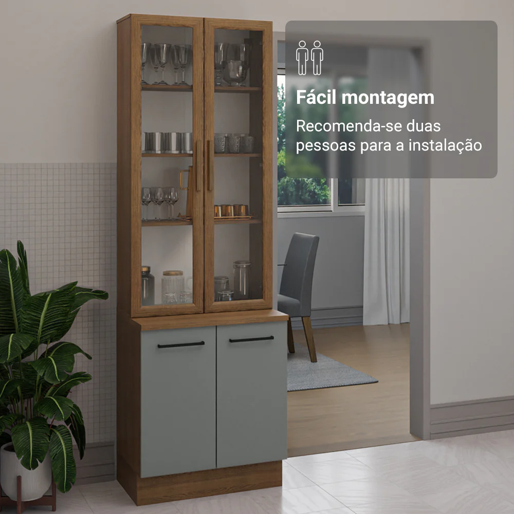 Kit Balcão + Cristaleira 70cm Rustic/Cinza Agata Madesa 01 - Image 6
