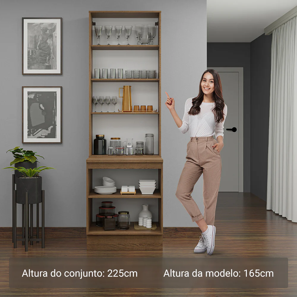 Kit Balcão + Cristaleira 70 x 60 cm Rustic/Cinza Lux Madesa 01 - Image 4