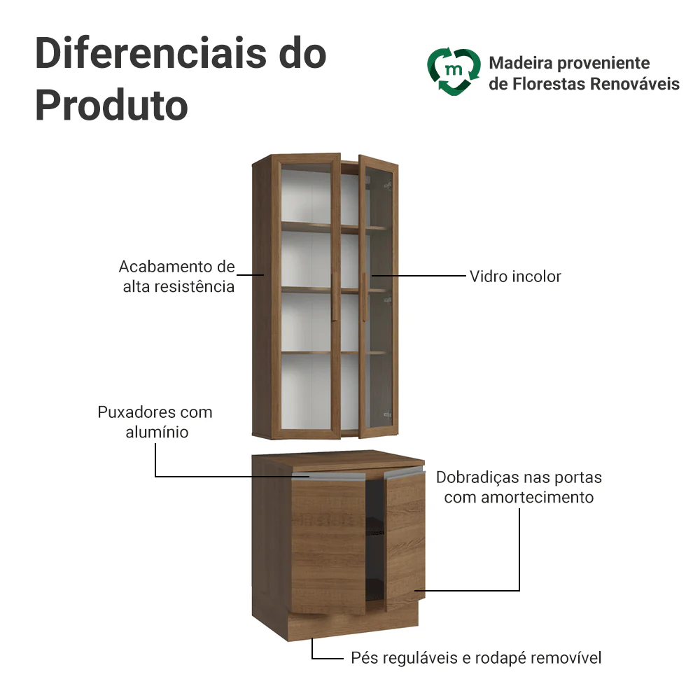 Kit Balcão + Cristaleira 70cm Rustic Glamy Madesa 02 - Image 4