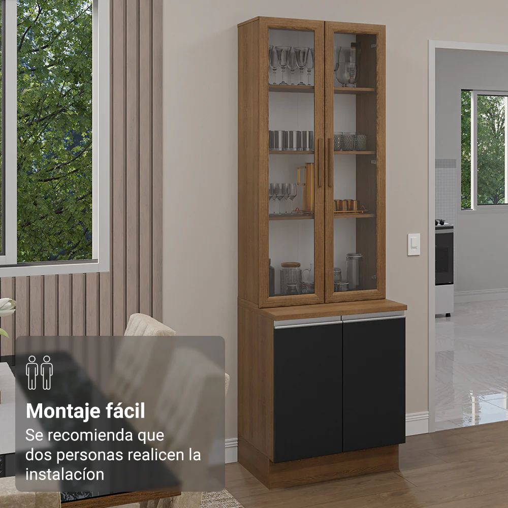 Kit Balcão + Cristaleira 70cm Rustic/Preto Glamy Madesa 01 - Image 6